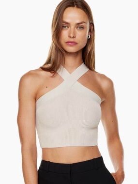 Aritzia Babaton Sculpt Knit Criss-Cross Halter Crop Top